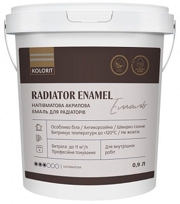Емаль акрилова Kolorit для радіаторів Radiator Enamel база А білий напівмат 2л