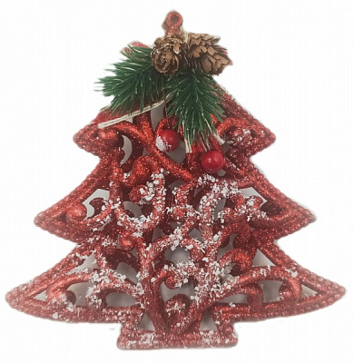 Декоративна підвіска Ялинка з декором 15 см червоний NY21065