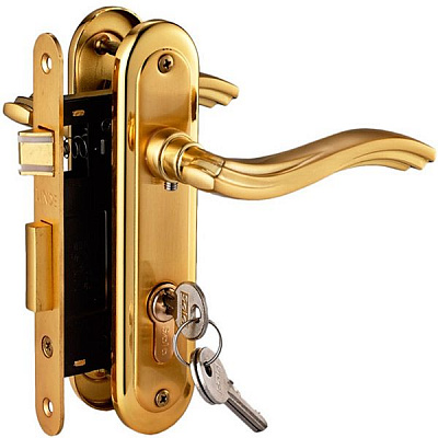 Замок врізний з ручками  Linde А-2002 PZ PB/SB PZ 62,5 мм матова латунь/