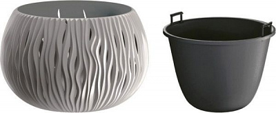 Горшок пластиковый Prosperplast Sandy Bowl 2 в 1 круглый 3,9л серый (23063-405) 