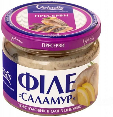 Товстолоб Veladis в олії з цибулею філе-шматочки Саламур 250