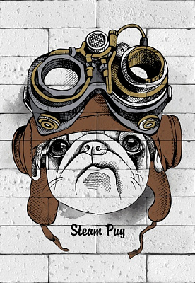 Картина гипсовая Мопс в шлеме 40,5x58,3 см BrickPrint 