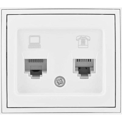 Розетка компьютерная + телефонная двойная Lezard Mira белый 701-0202-143