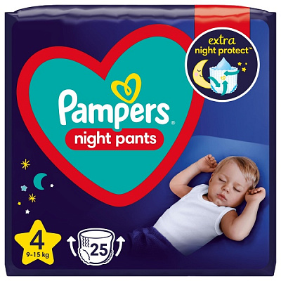Подгузники-трусики Pampers Night Pants Размер 4 (9-15 кг) 25 шт.