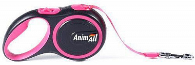 Поводок-рулетка AnimAll S Розово-черный до 15кг
