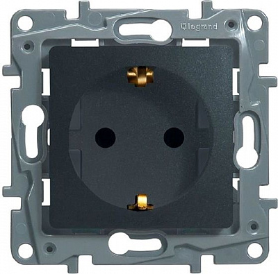 Розетка с заземлением Legrand Etika 2К+З 16А без шторок антрацит 672621