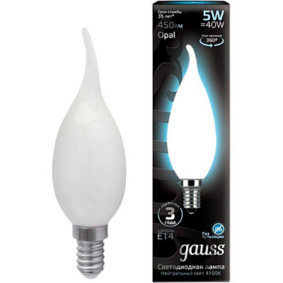 Лампа світлодіодна Gauss FIL OPAL CF37 5 Вт E14 4100 К 150 В матова
