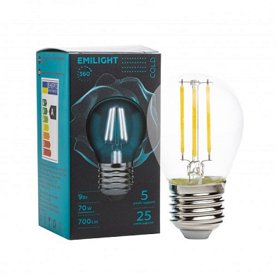 Лампа светодиодная Emilight FIL CL G45 9 Вт E27 4000 К 220 В прозрачная 