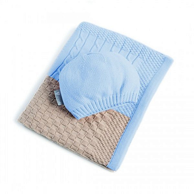 Плед IDEIA вязаный Малыш пэчворк + шапочка 70х90 см голубой 8000029910 