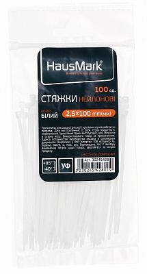 Стяжка для кабелю HausMark 2,5х100 мм 100 шт. білий
