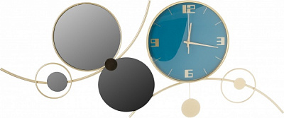 Часы настенные металлический 90х40 см бирюзовый с золотым