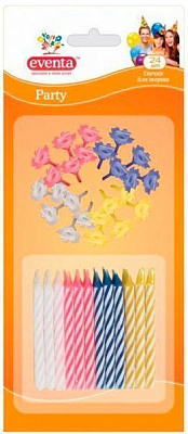Свечи для торта Eventa МИКС с подставками 24 шт.