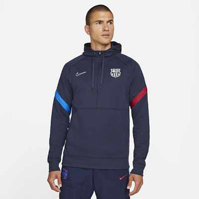 Джемпер Nike FCB MNK DF TRAVEL FLC HD 3/4Z CV9940-451 р. L синий