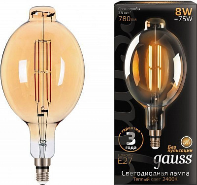 Лампа светодиодная Gauss Vintage Filament Gold 151802008 BT180 8 Вт E27 2400 К 220 В прозрачная 