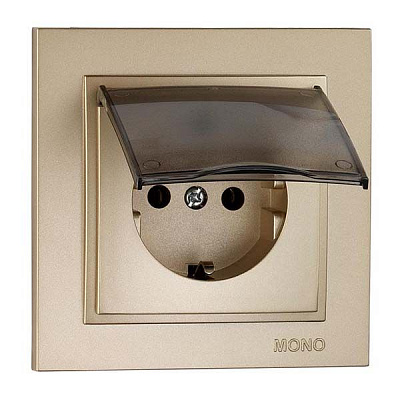 Розетка с заземлением Mono Despina без шторок с крышкой бронзовый 102-232321-118