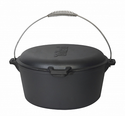 Казан Grilland ø370 мм 140 мм 12 л чавунний туристичний , з кришкою-сковородою, UHR-250304