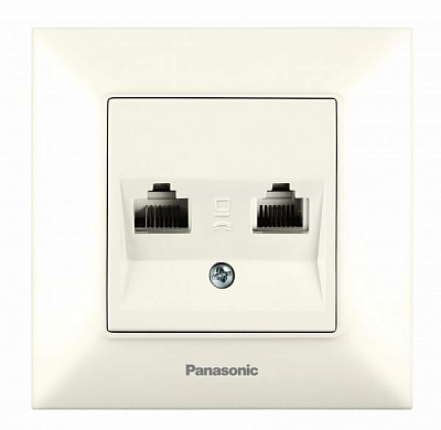 Розетка телефонная двойная Panasonic Arkedia Slim RJ11 CAT3 кремовый 480200239