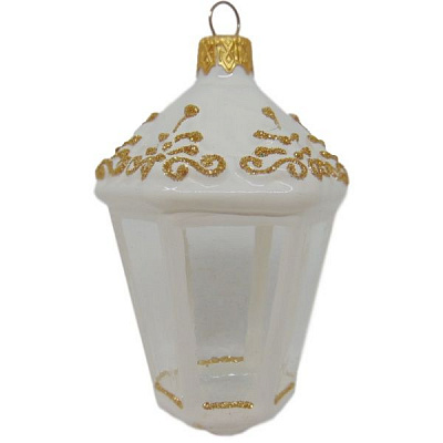 Елочная игрушка Ф-620 Фонарик с золотой присыпкой 10 см 