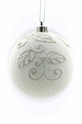 Шар новогодний Листья 100 мм белый 5103