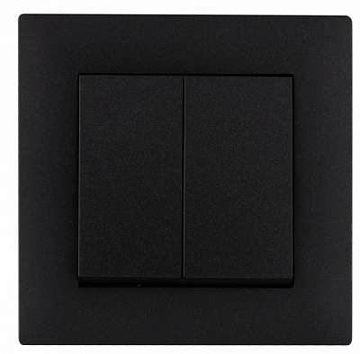 Выключатель проходной двухклавишный Makel Rizz без подсветки черный матовый 88054026