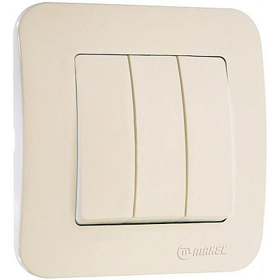 Выключатель трехклавишный Makel Lillium Natural без подсветки 10 А 250В слоновая кость 55291