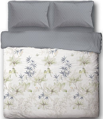 Комплект постельного белья Romantic семейный серый с белым Ibodo 