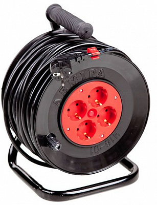 Удлинитель на катушке Леміра без заземления 4 гн. черный с красным 30 м У16-01 2х2,5