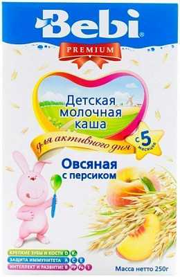 Каша молочна Bebi від 5 місяців вівсяна з персиком 3838600076357 250 г