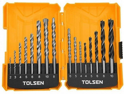 Набір свердел Tolsen дерево-метал-цегла/бетон 2-10 мм 16 шт. 75628
