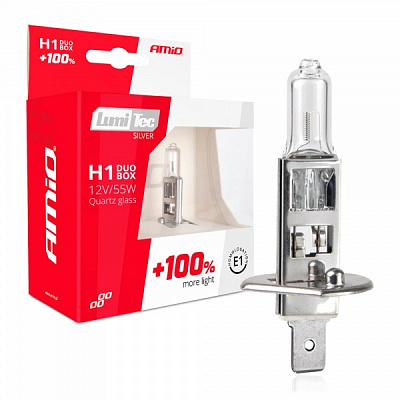Автолампа галогенная AMiO LumiTec SILVER H1 55 Вт 2 шт.(1401)