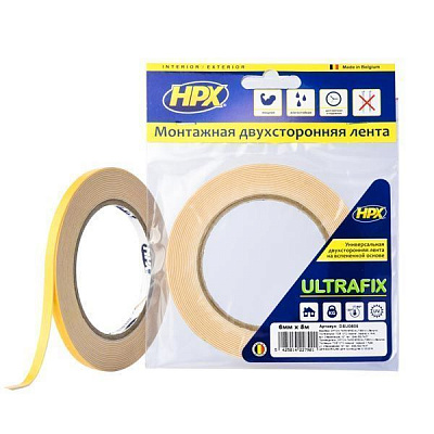 Монтажна двостороння стрічка HPX Ultrafix для моментальної фіксації DSU0605 6x1 мм 5 м білий