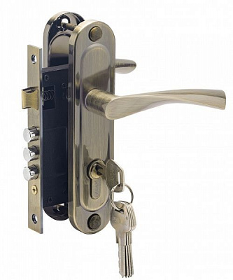 Замок врезной с ручками цилиндровый Paladii Corona 61.5-45-C AB ПЗ104 61,5 мм бронзовый без петель