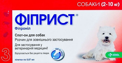 Капли КРКА Фиприст спот-он для собак 2-10 кг №3 пипетки