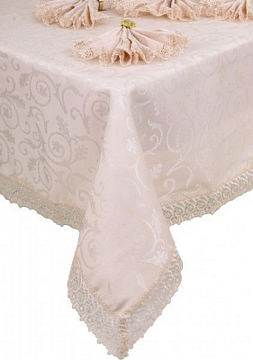 Скатерть с салфетками KDK 160x220 см бежевый Karna 