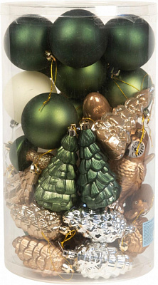 Набор новогодних украшений Лесной зелено-бронзовый 40 шт./уп.