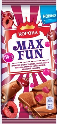 Молочний шоколад Корона Максфан з мармеладом зі смаком вишні 150г