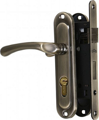 Замок врізний з ручками Bruno PZ 55 мм антична латунь