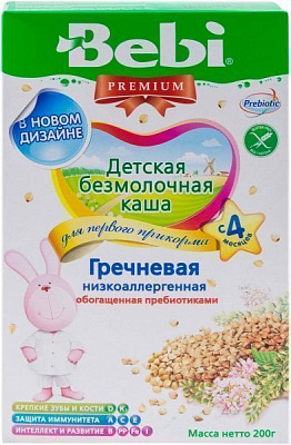 Каша безмолочная Bebi от 4 месяцев гречана з пребіотиками 3838471019958 200 г 