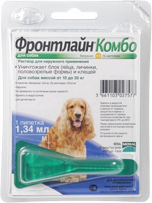 Препарат Frontline для собак Комбо M 1х1,34 мл от 10-20 кг (за 1 п-тку 1,34мл, 3 в уп.) 159918