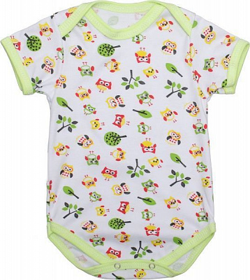 Боді дитяче Domtex Совенята р.92 білий із салатовим 155709