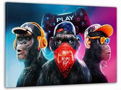 Картина на холсте Игровая версия три обезьяны МК10117_М 60x100 см Dekor-Karpaty ЕО259 