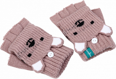 Рукавицы HW для девочек без пальчиков с откидной перчаткой ушки р.14 /розовый