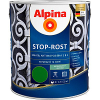 Емаль алкідно-уретанова Alpina Stop-Rost RAL 9005 чорний шовковистий мат 2.5л