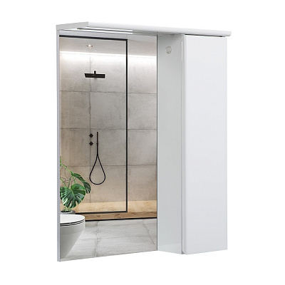 Дзеркало Aqua Rodos LEO 60 (білий глянець) з підсвіткою та пеналом праворуч