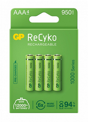 Аккумулятор GP Recyko 1000АААНСЕ-U КУ AAA (R03, 286) 4 шт. 