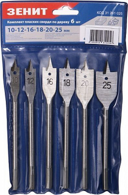 Набор сверл по дереву перовых Зенит 10-25 мм 6 шт. 31261025