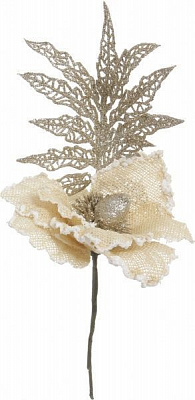 Декорация новогодняя Ветка магнолии 20 см кремовая