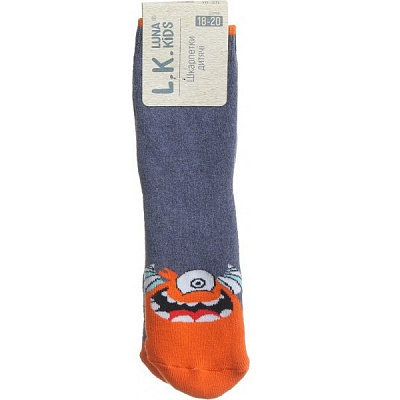 Носки детские Luna Kids № 6. Монстр 331008 р.18–20 темно-синий с оранжевым 