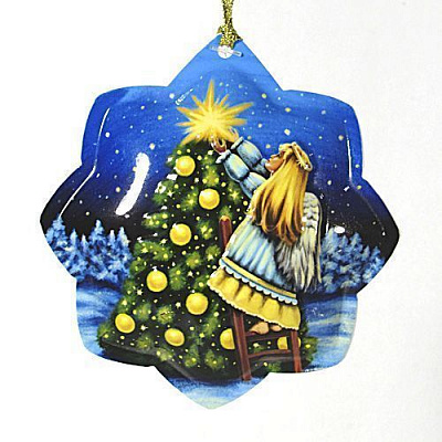 Елочная игрушка звездочка Елка и Ангел 9 см 