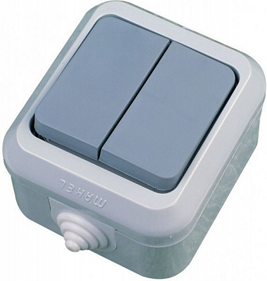 Вимикач двоклавішний Makel IP44 без підсвітки 10 А 250В сірий 18101